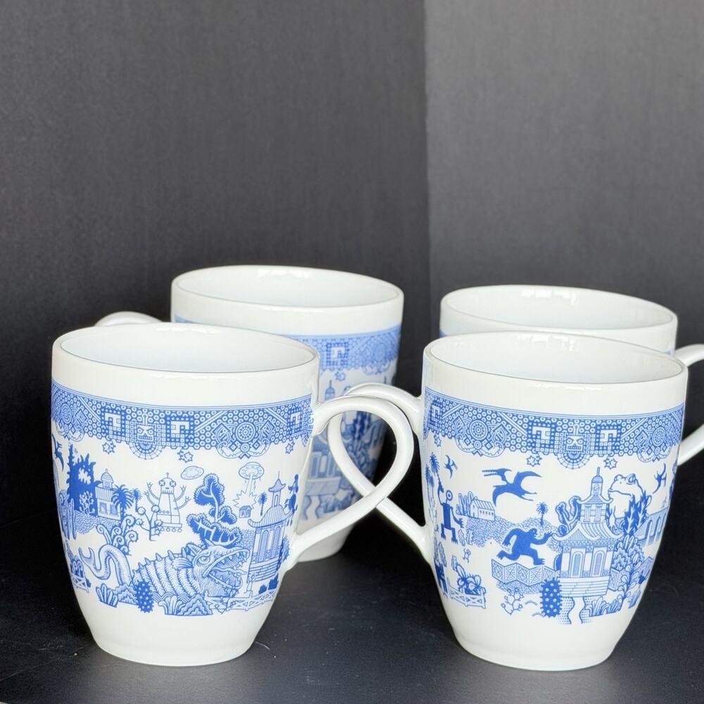 Calamityware Things Could Be Worse Porcelain Mug Set of 4 12 oz Blue/White